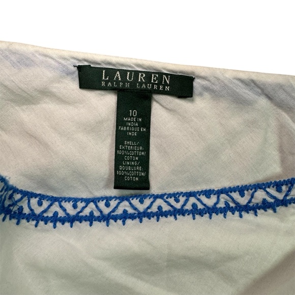 Lauren Ralph Lauren White Blue Embroidered Cotton Midi Skirt Size 10 Cottagecore - Picture 2 of 10